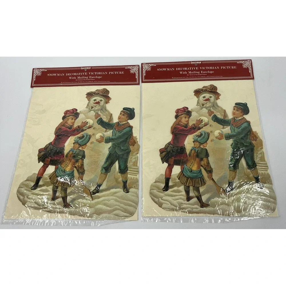 Vtg NOS Merrimack Shackman Collection Victorian Children Building Snowman Card